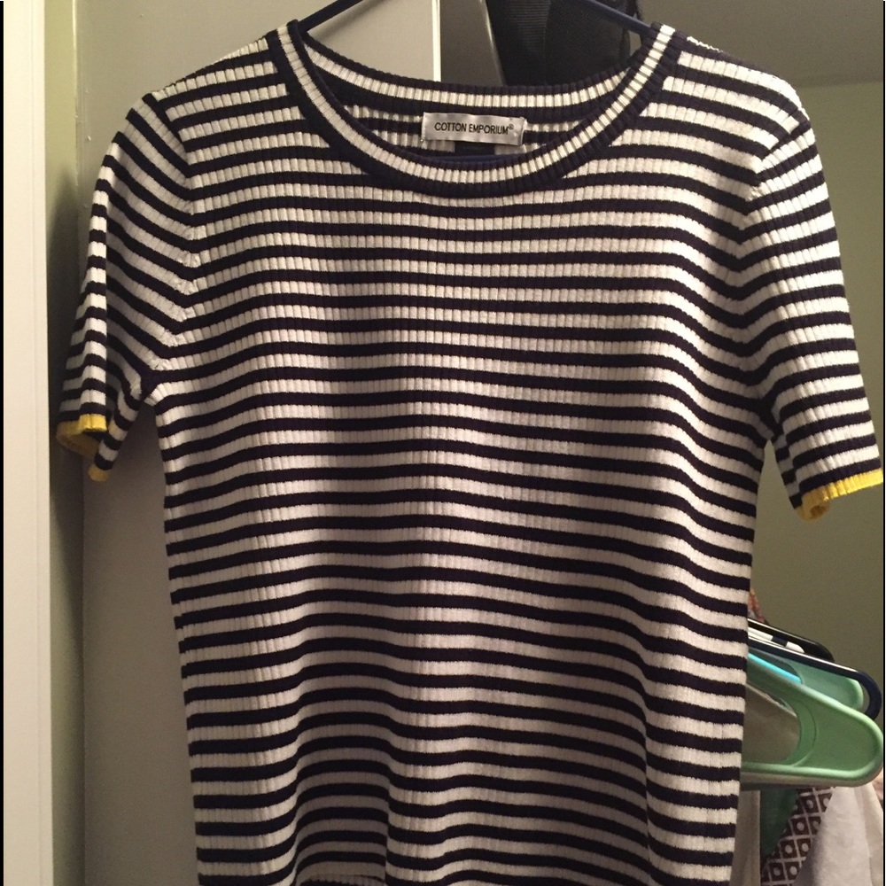 Cotton emporium blue white shirt